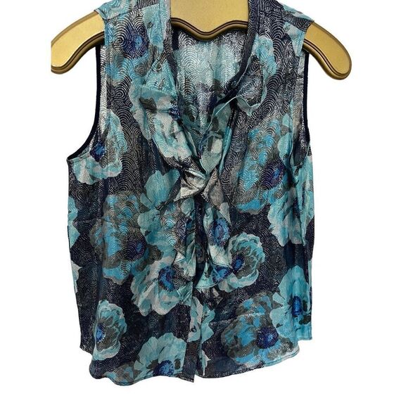 J. Crew Ruffle-front top in floral-print jacquard sz Sm - Picture 2 of 6